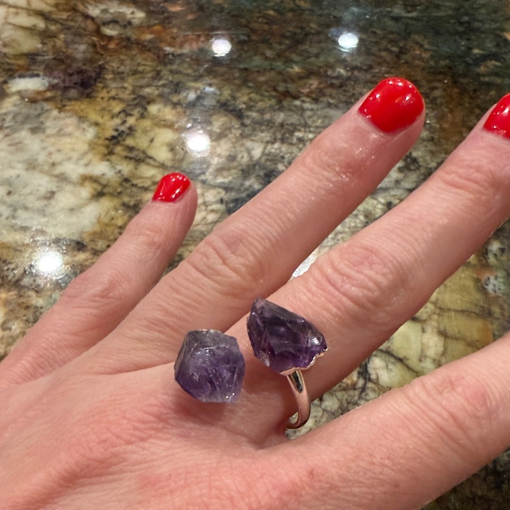 Silver metal Amethyst Adjustable Ring